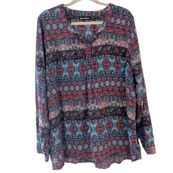 Tolani Printed V-Neck Tunic Top Blouse Women's XL Woven Modal Boho Geometric - Picture 1 of 6